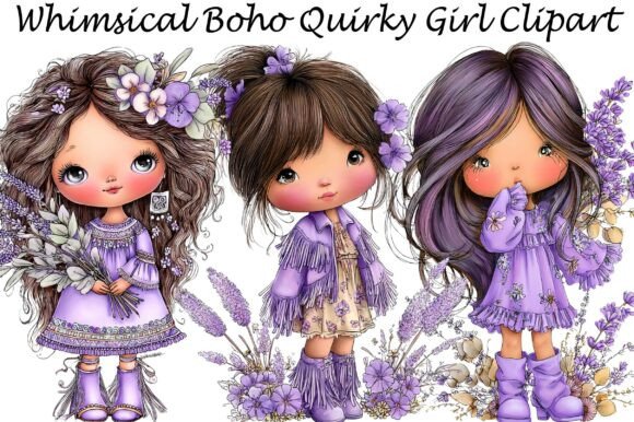 Download Whimsical Boho Quirky Girl Clipart - Premium Bundle