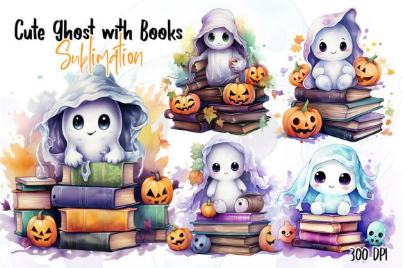 Download Cute Ghost with Books Sublimation - Cute ghost with books Collection